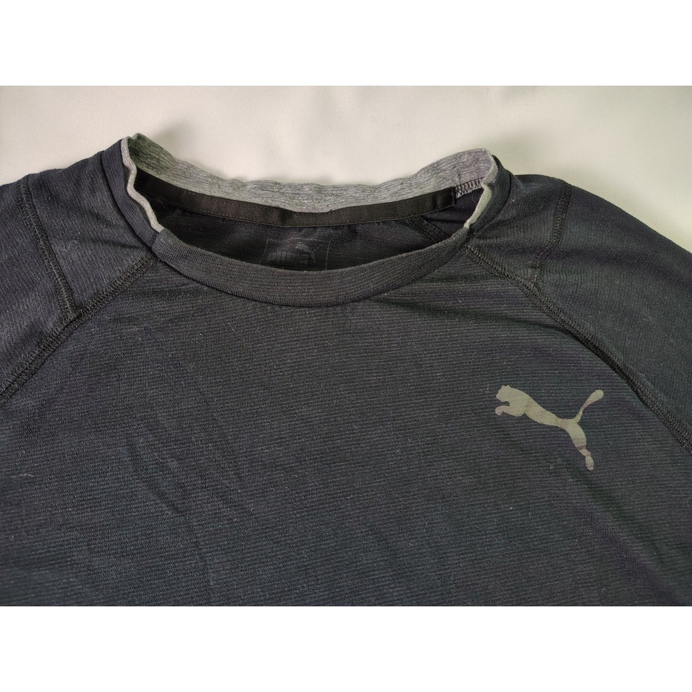 Puma Mens Raglan Training Shirt Charcoal Black Crew Neck Gym Athletic Tee Large‎